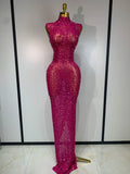 Raspberry Crystal Mesh Dress