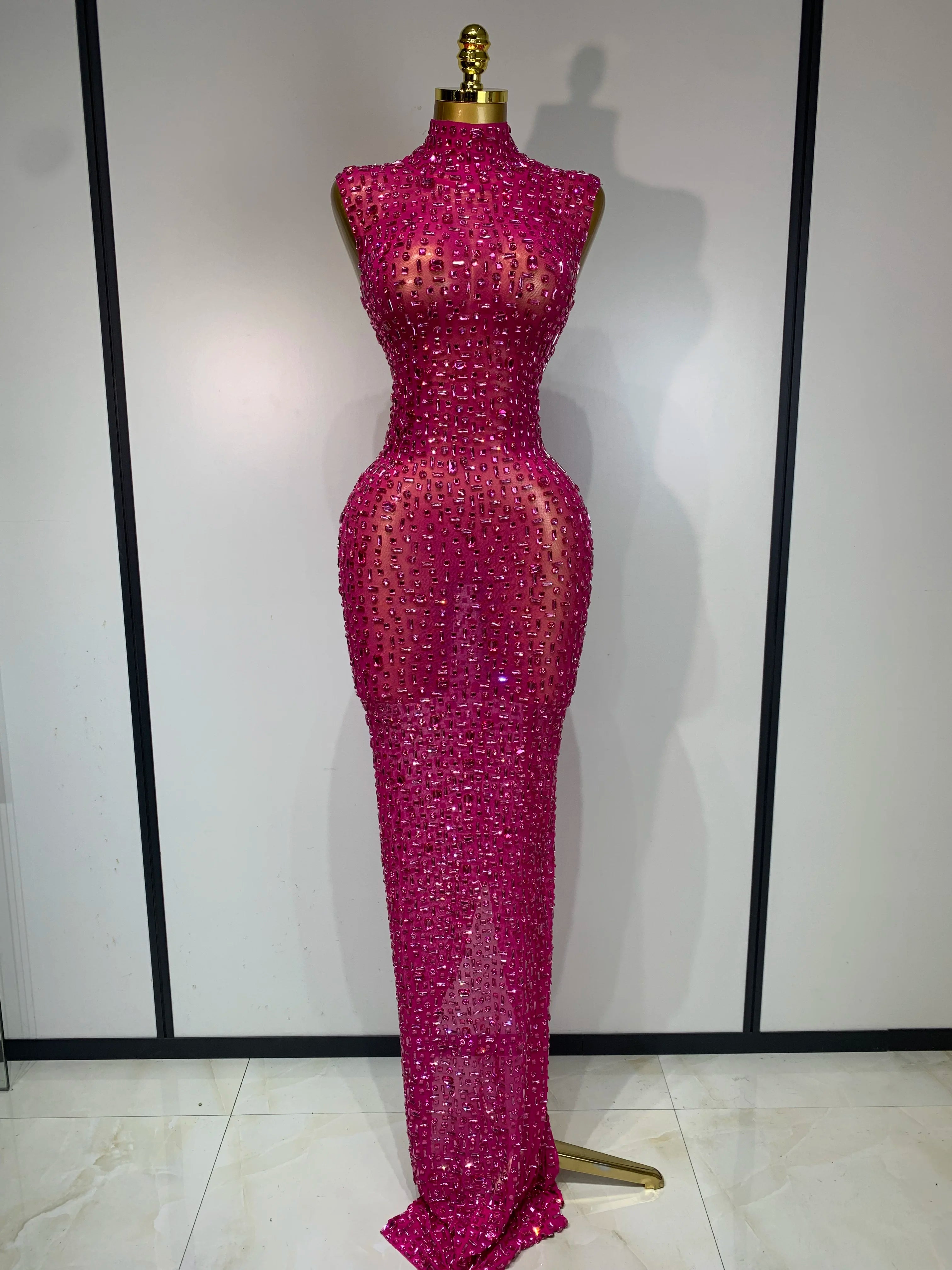 Raspberry Crystal Mesh Dress