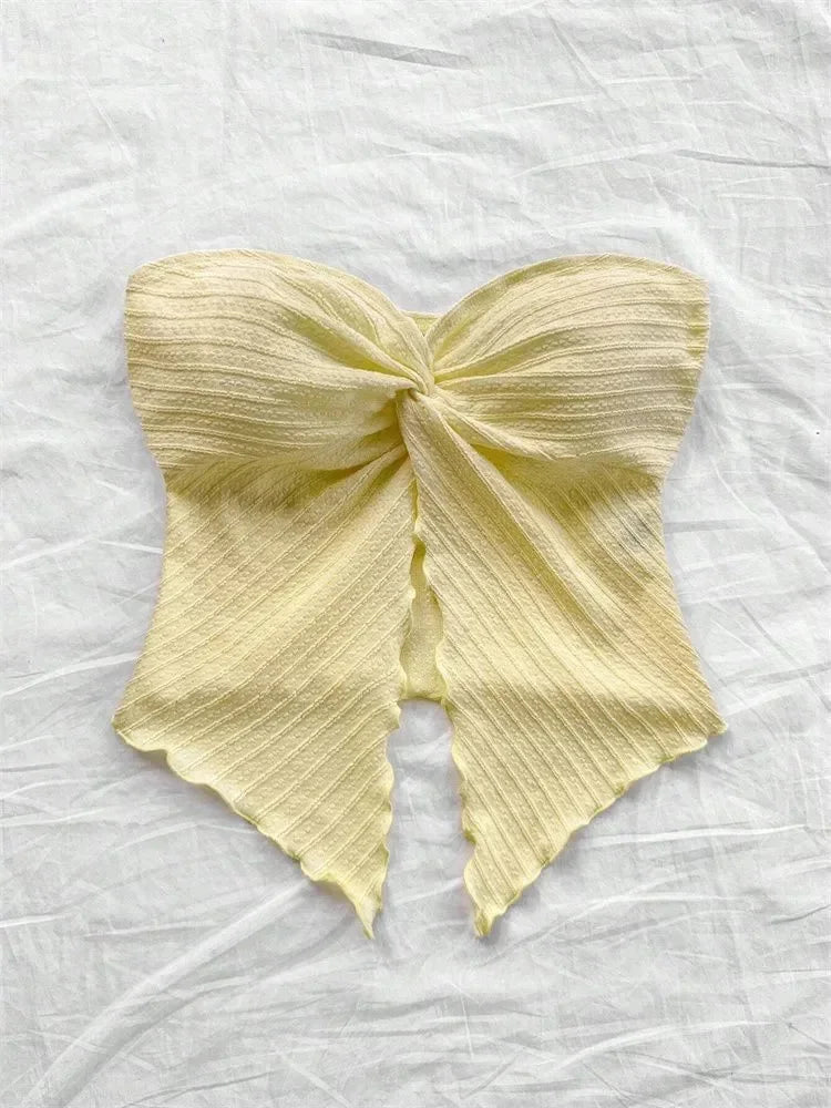 Yellow Twist Knot Cropped Tube Top