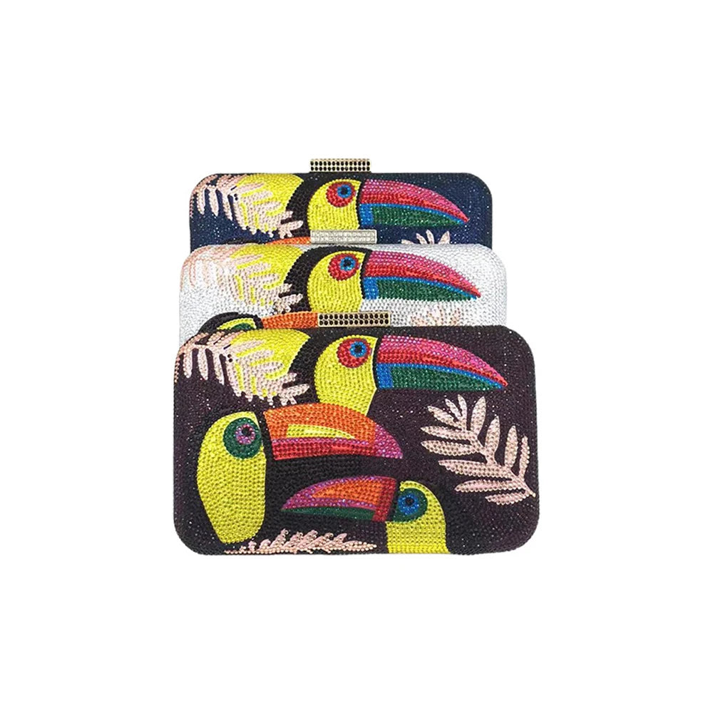 Toucan Bird Crystal Rhinestone Clutch Chain Purse
