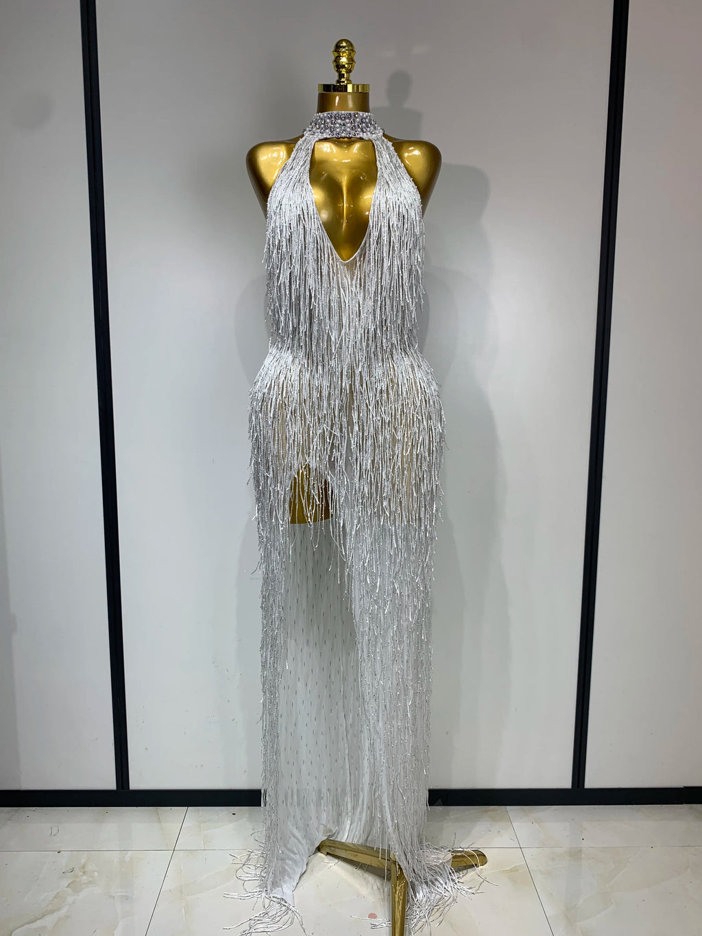 White Crystals Long Dress