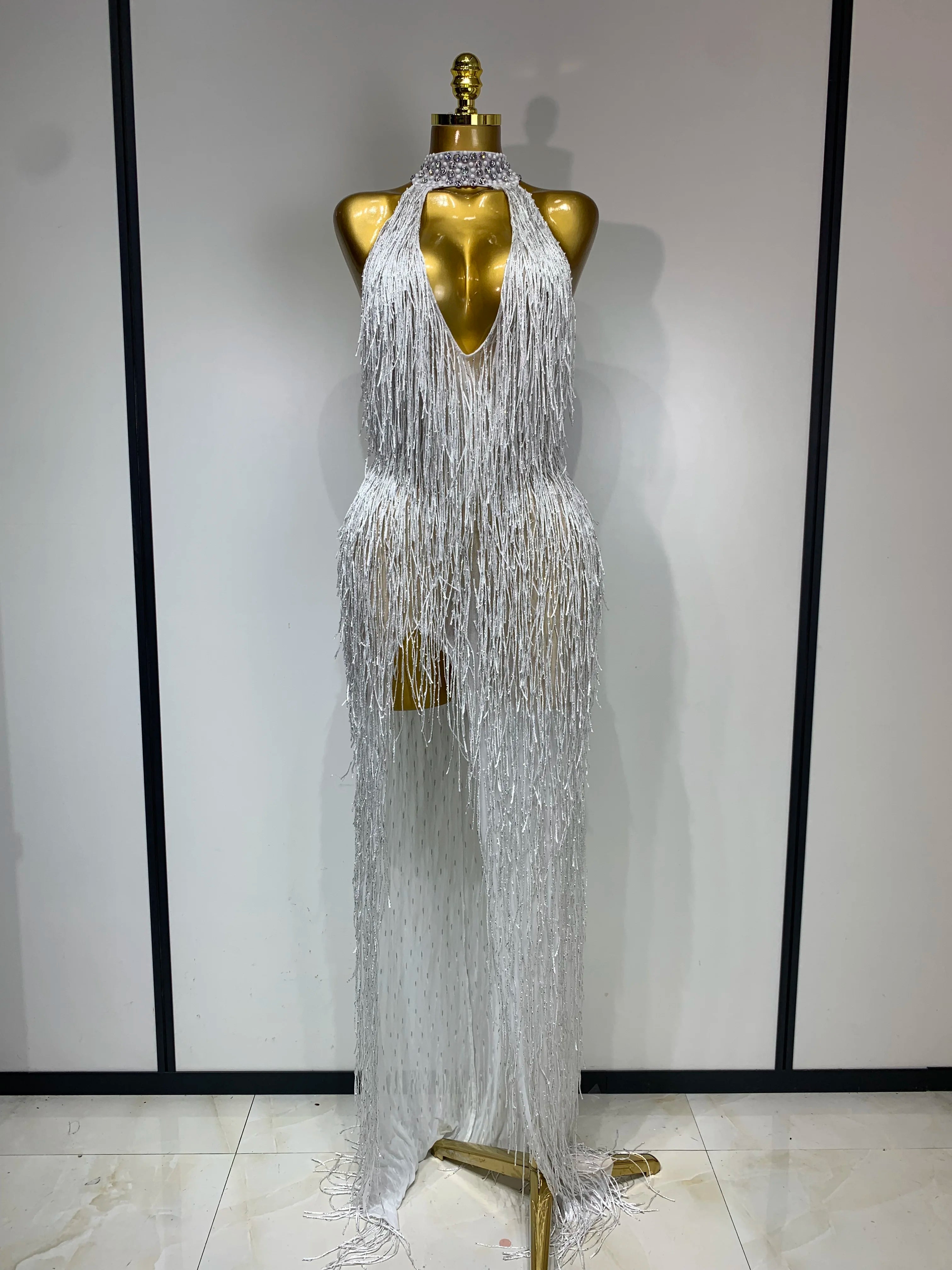 White Crystals Long Dress