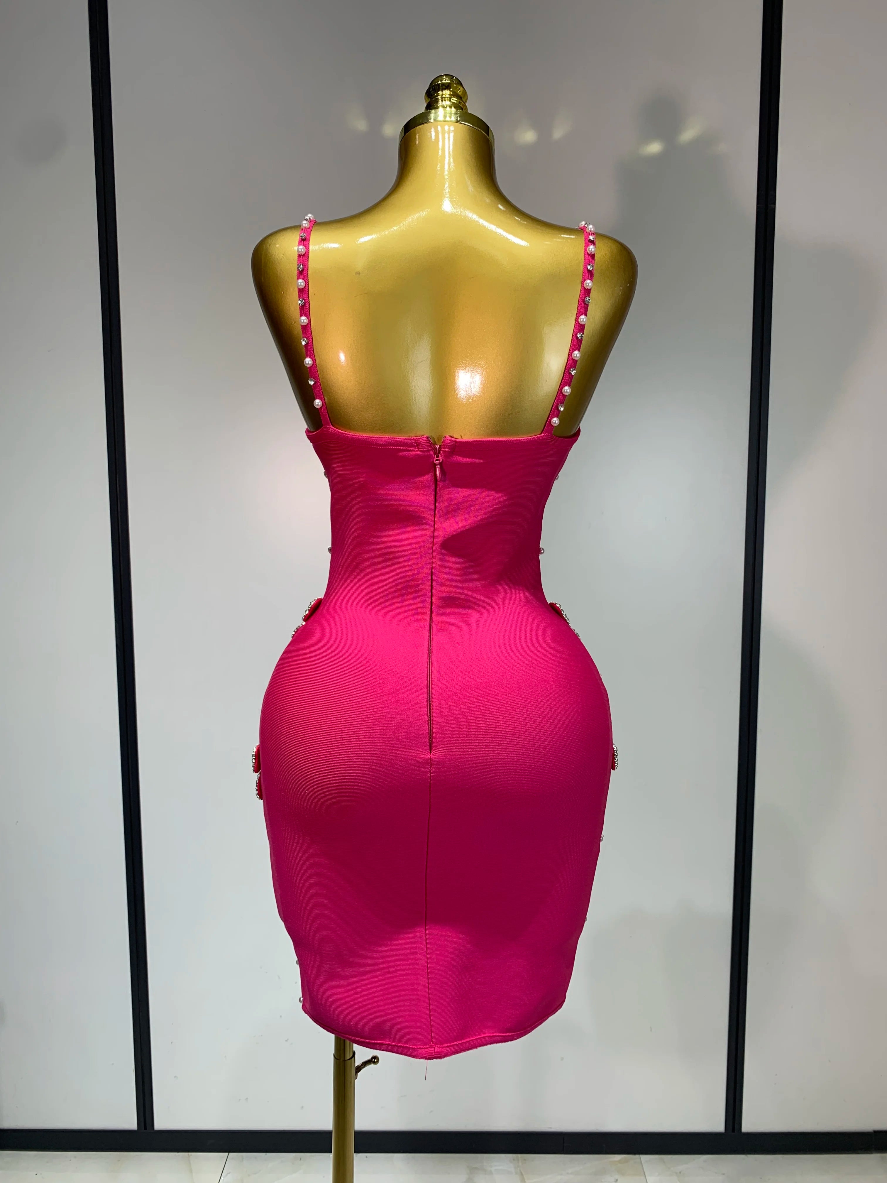 Pink Pearl Bow Rhinestone Dress