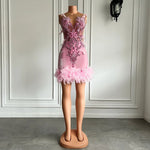 Pink Party Feather Mini Dress