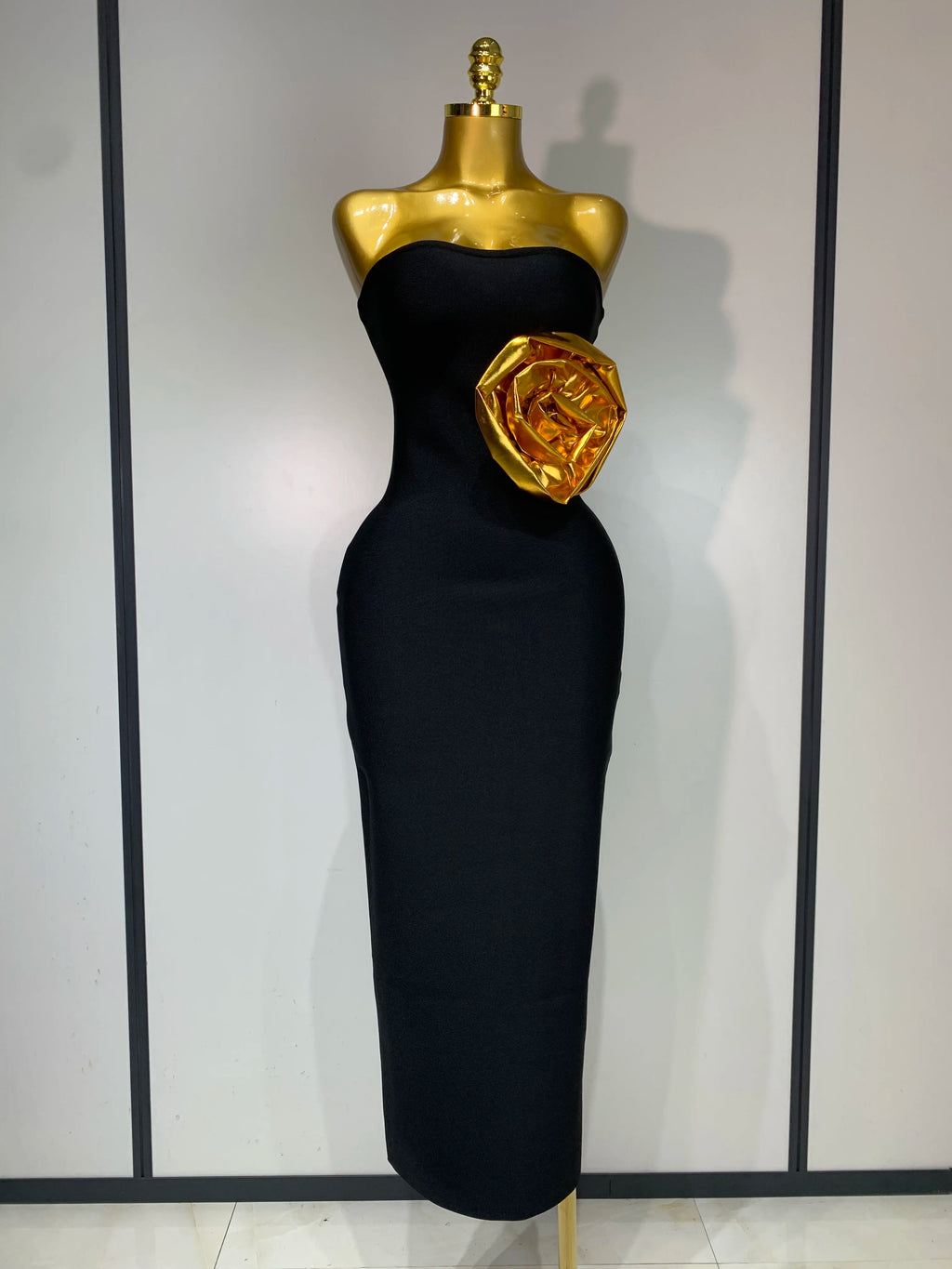 Black Gold Rose Tube Dress