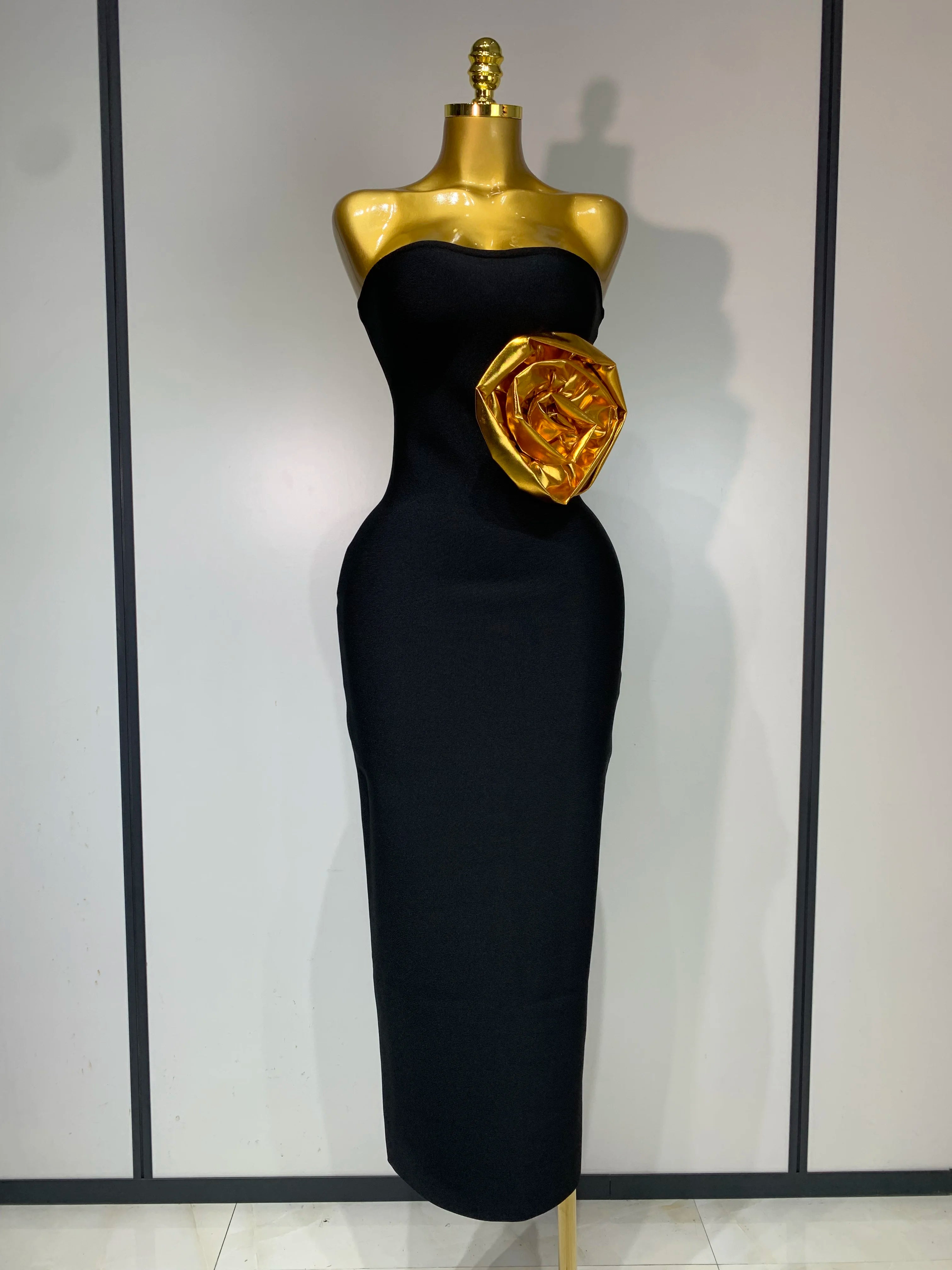 Black Gold Rose Tube Dress