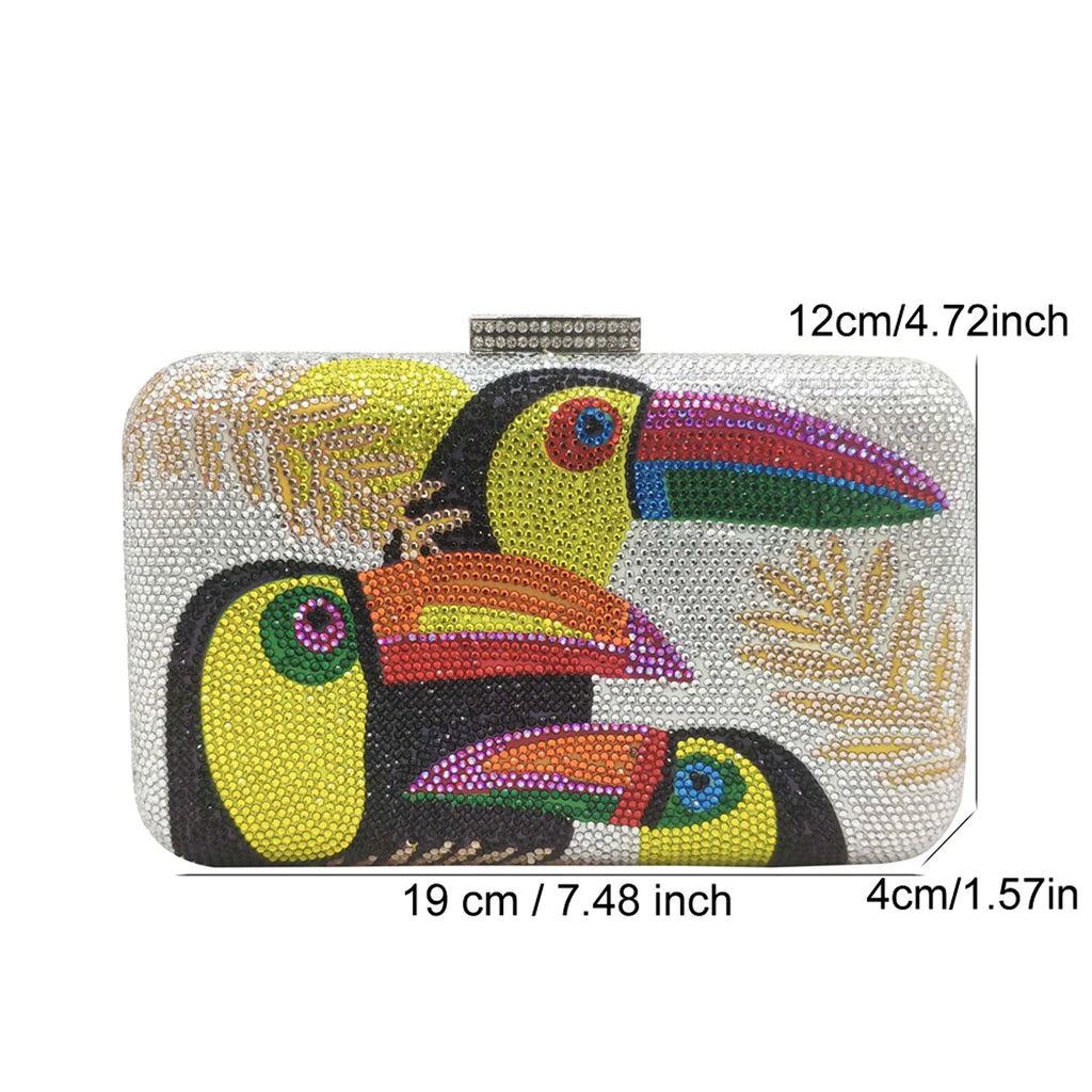 Toucan Bird Crystal Rhinestone Clutch Chain Purse