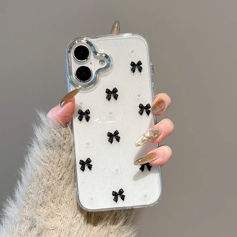 Pink Bow Beads Glitter Clear Phone Case