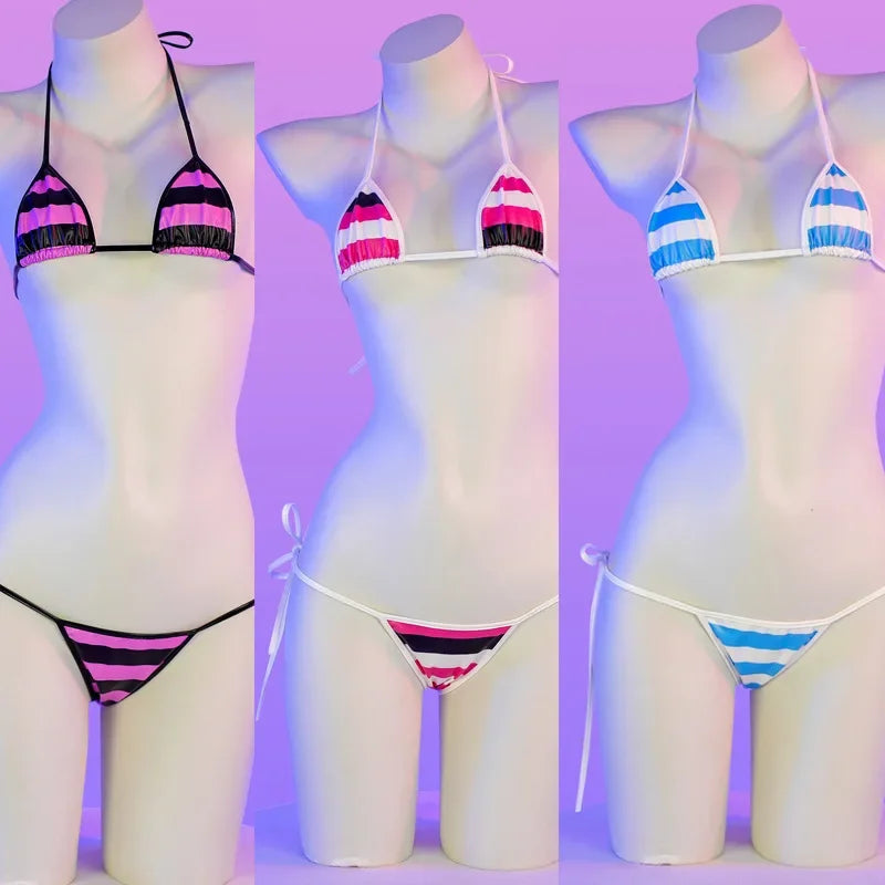 Stripe Leather Bikini Set
