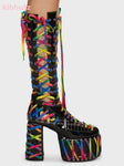 Long Rainbow Lace Up Platform Boots