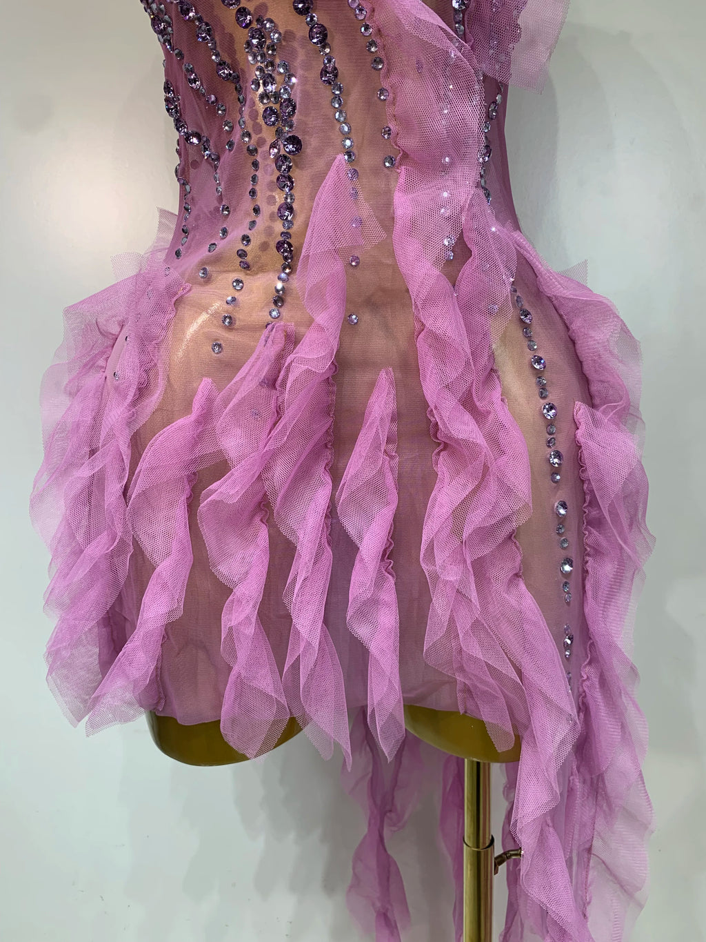 Purple Rhinestone Mini Mesh Dress