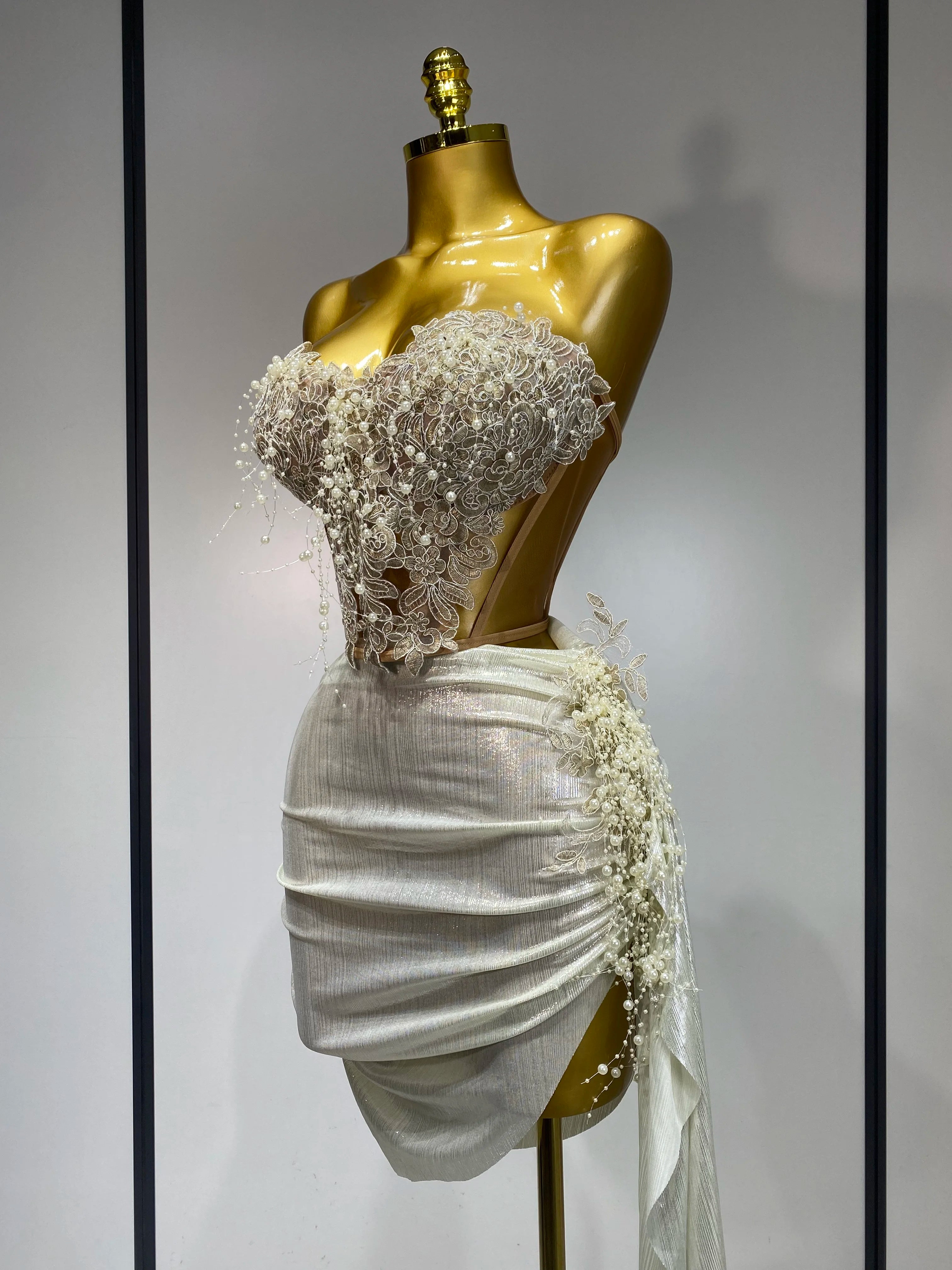 Elegant Pearl Mesh Two Piece Set