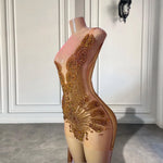 Luxury Gold Crystal Train Dress