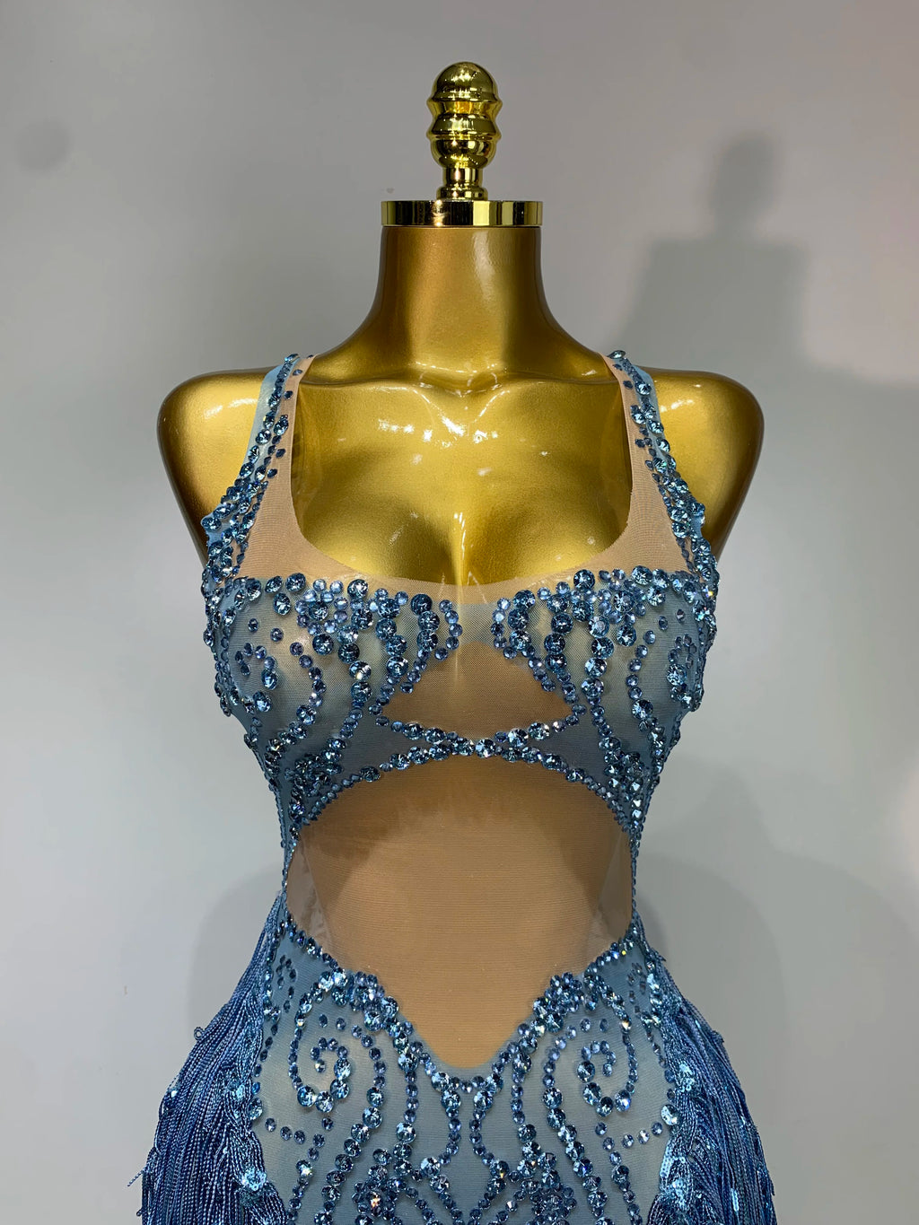 Sparkly Blue Rhinestone Mesh Dress