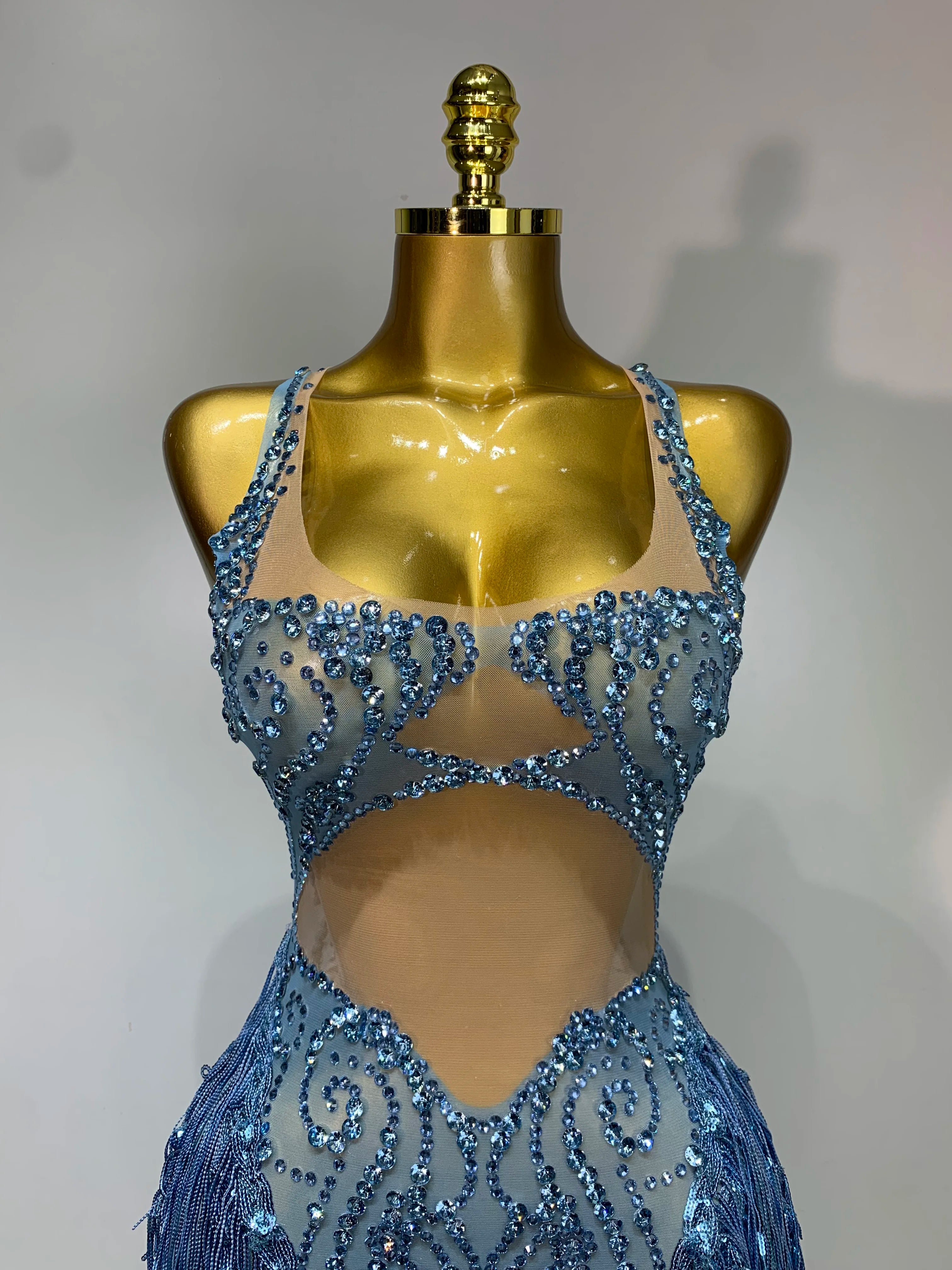 Sparkly Blue Rhinestone Mesh Dress