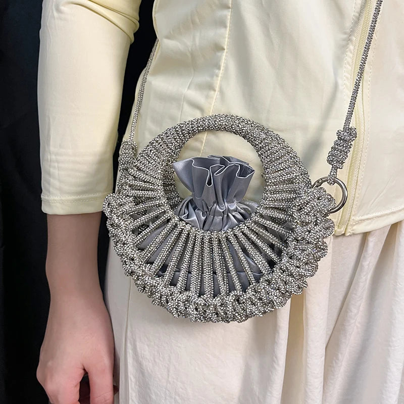 Diamond Rhinestine Silver Round Purse