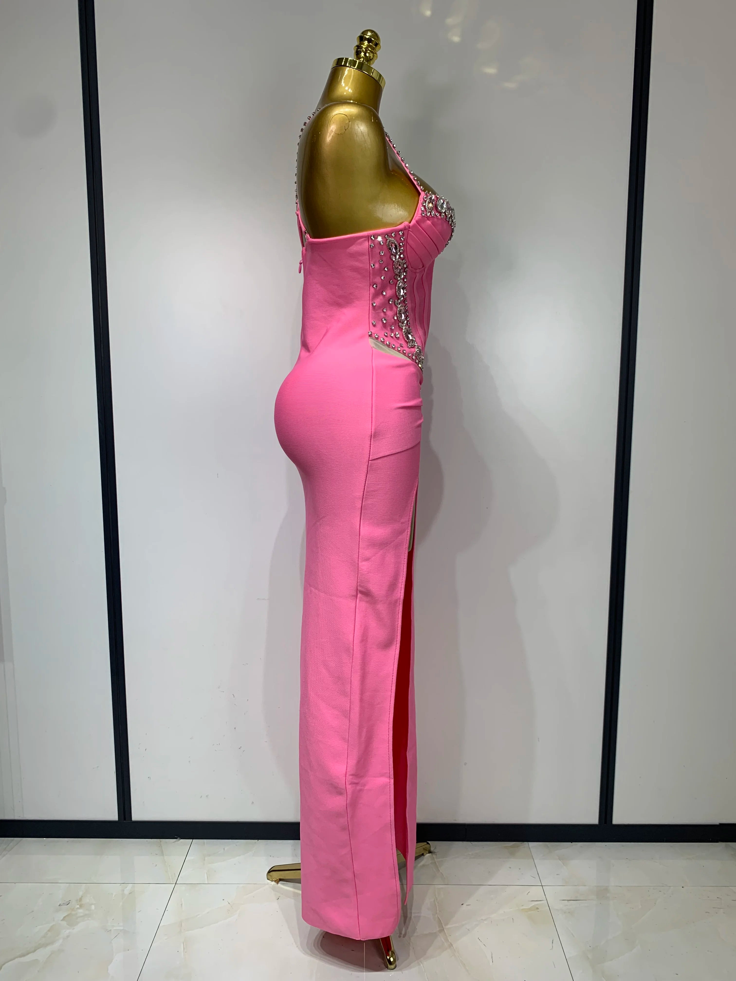 Pink Rhinestone Corset Dress