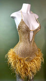 Gold Sparkly Feather Dress