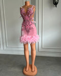 Pink Party Feather Mini Dress