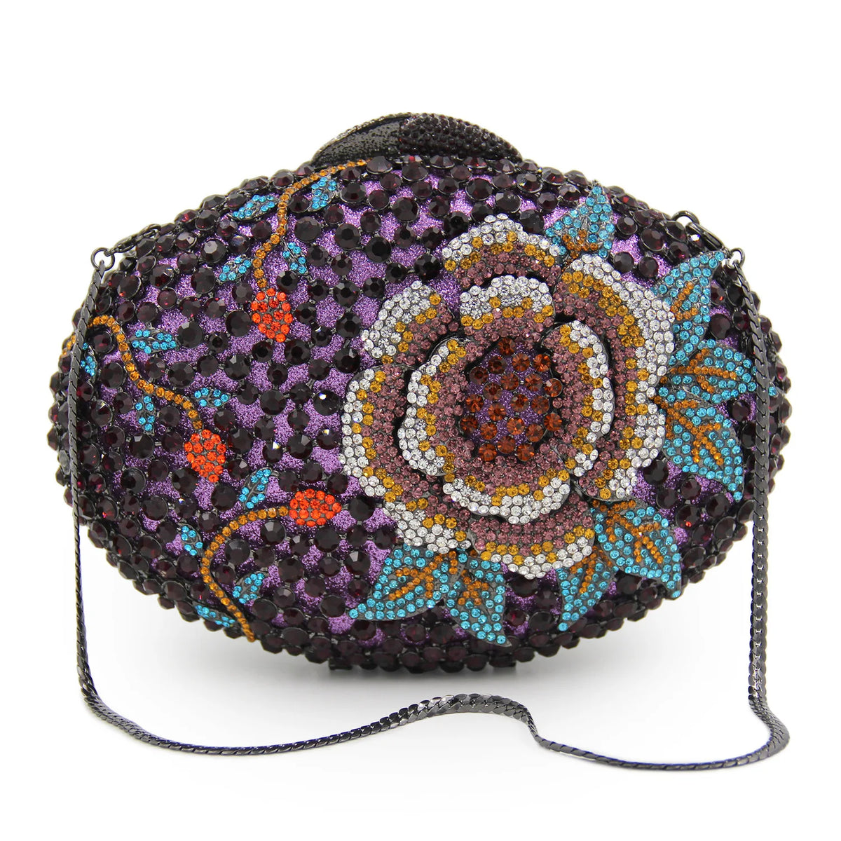 Oval Diamond Flower Crystal Clutch