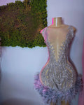 Luxury Crystal Dress Feather Dress