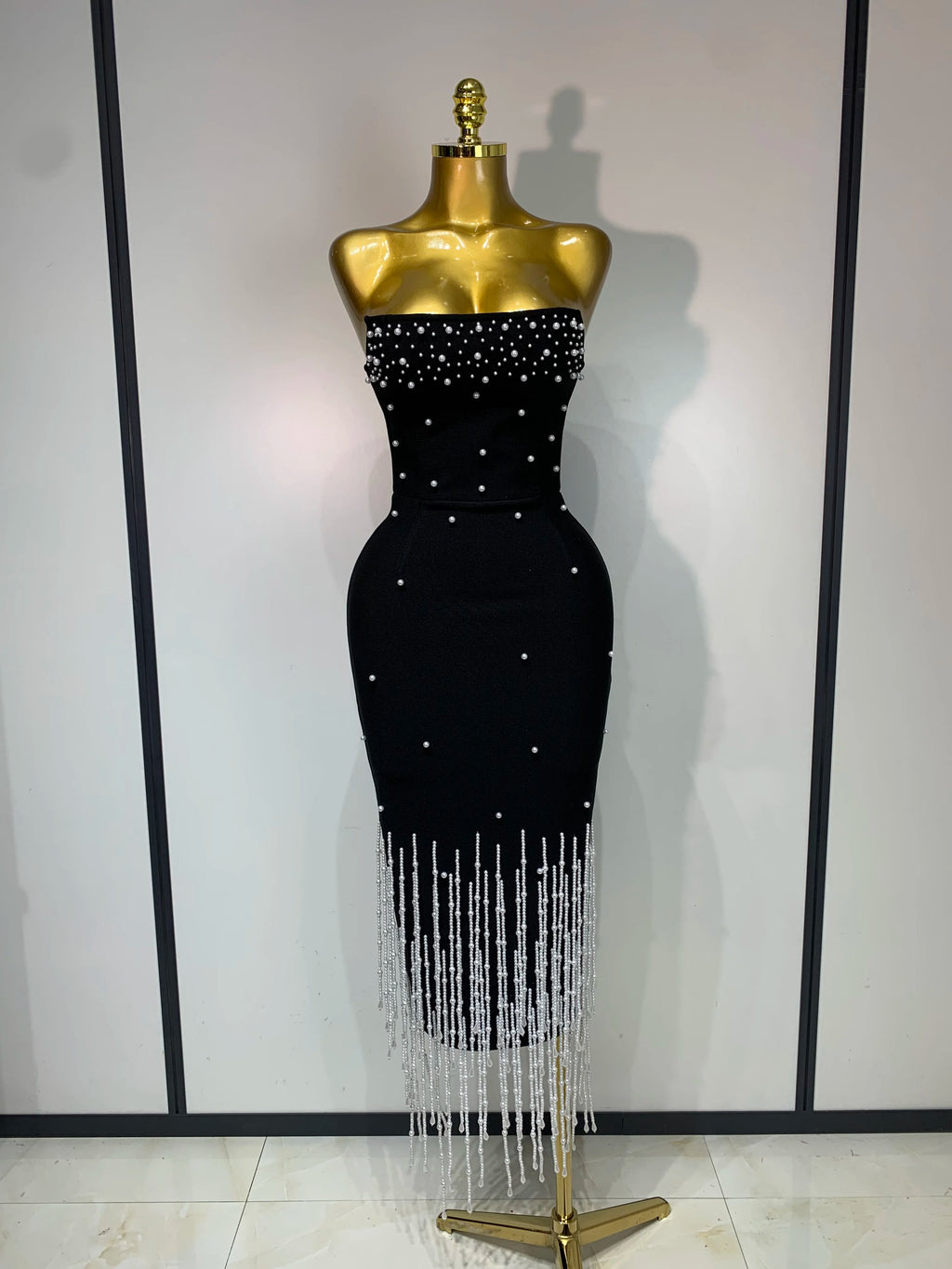 Black Pearl Midi Bodycon Tube Dress