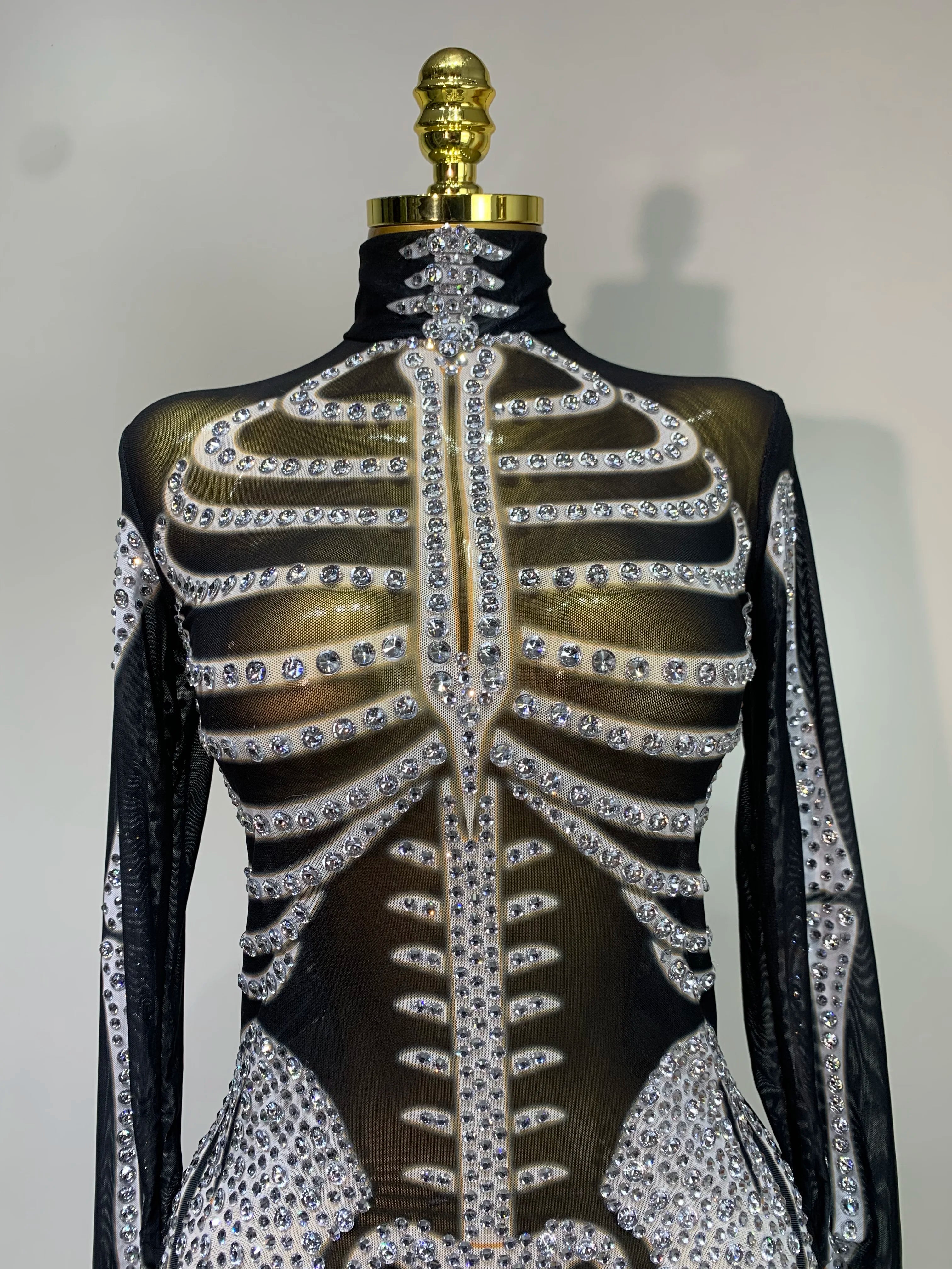 Skeleton Mesh Rhinestone Jumpsuit