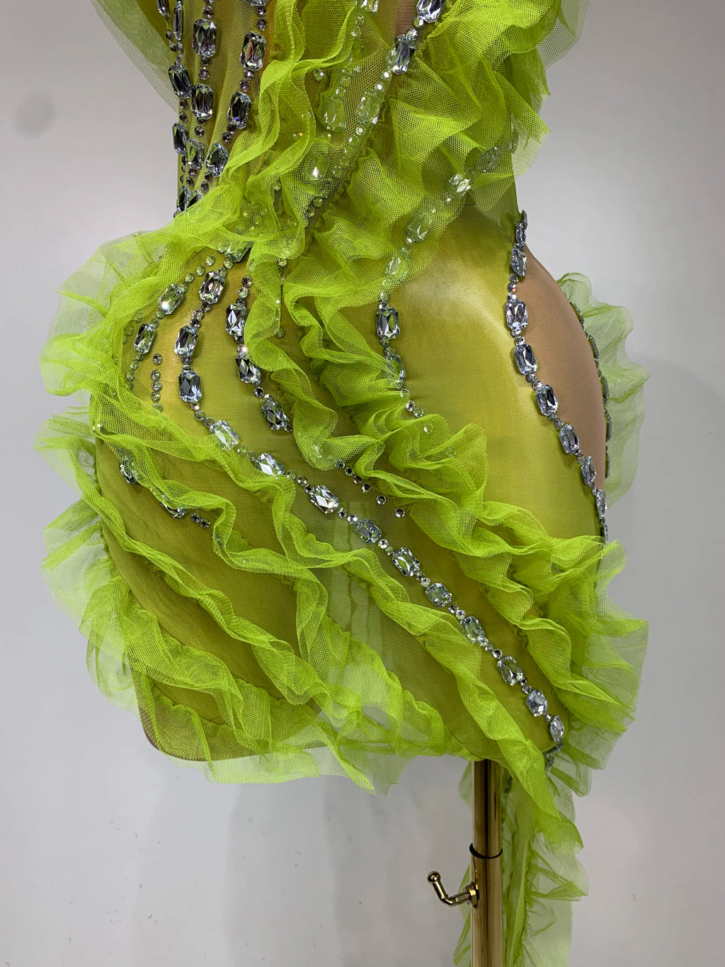 Luxury Sparkly Green Rhinestones Mesh Mini Dress