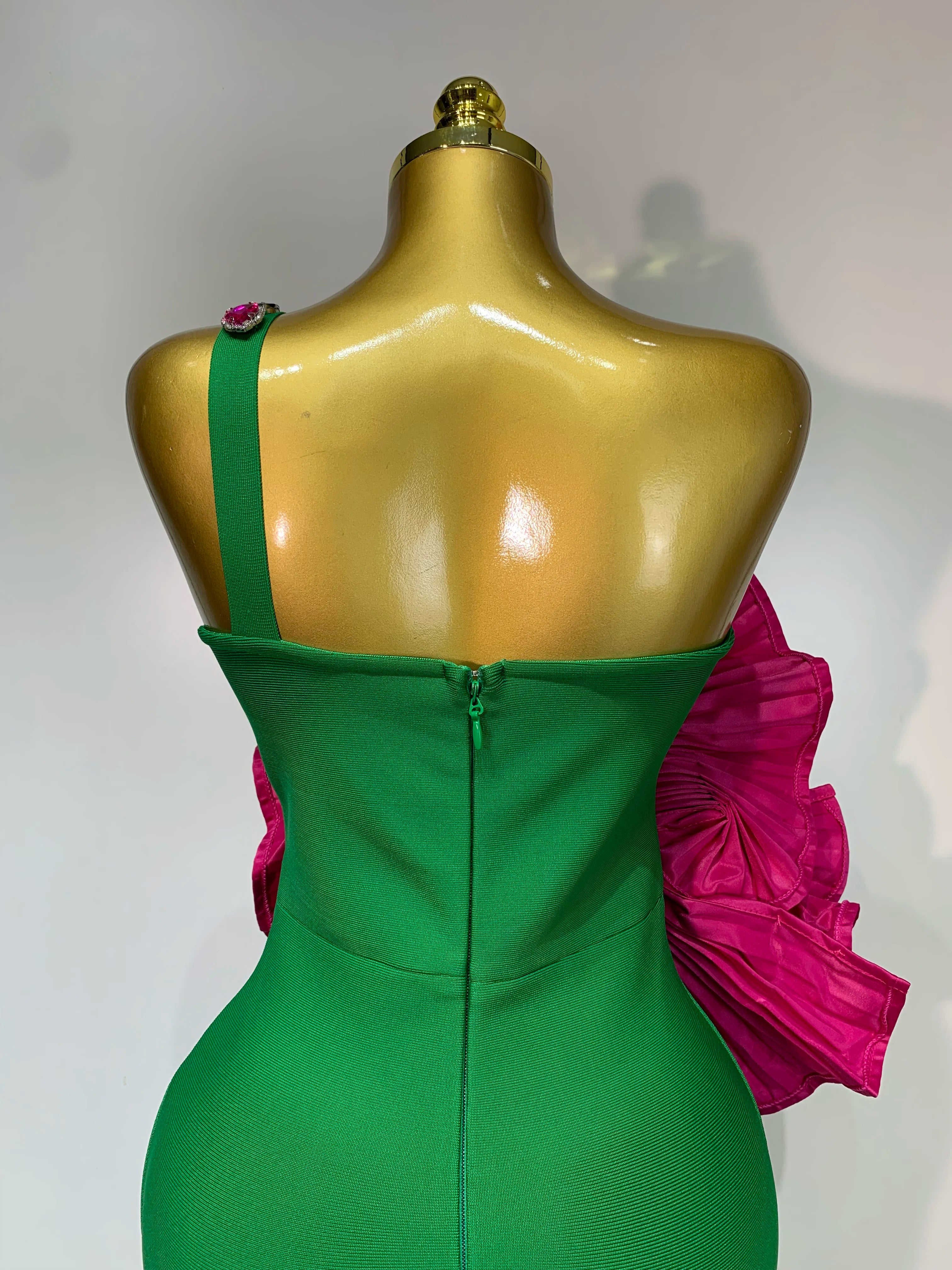 Flower Sparkly Crystal One Shoulder Dress