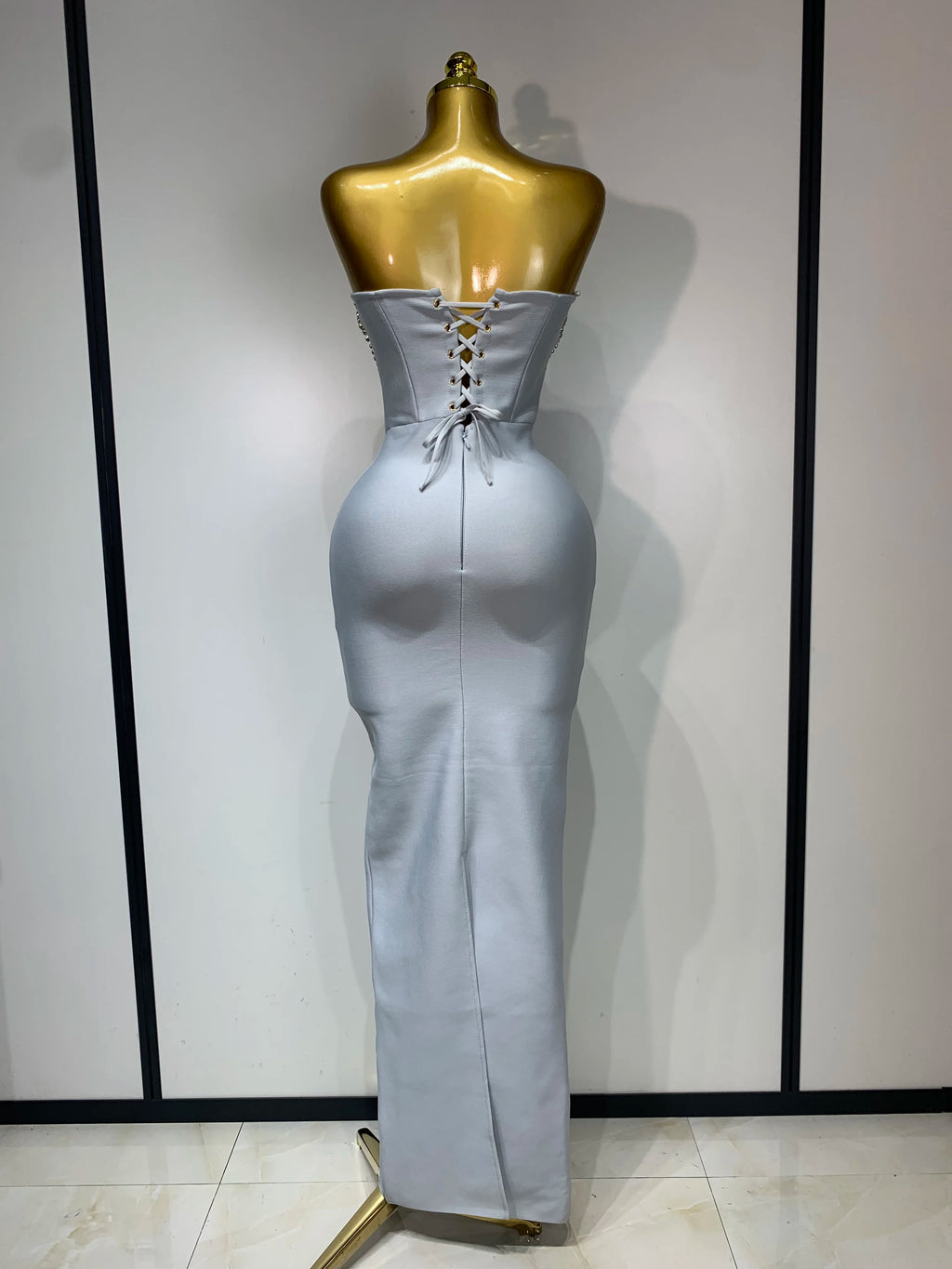 Gray Silver Rhinestone Tube Corset Dress