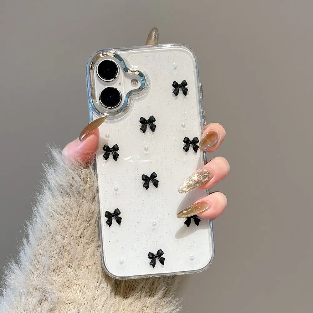 Pink Bow Beads Glitter Clear Phone Case