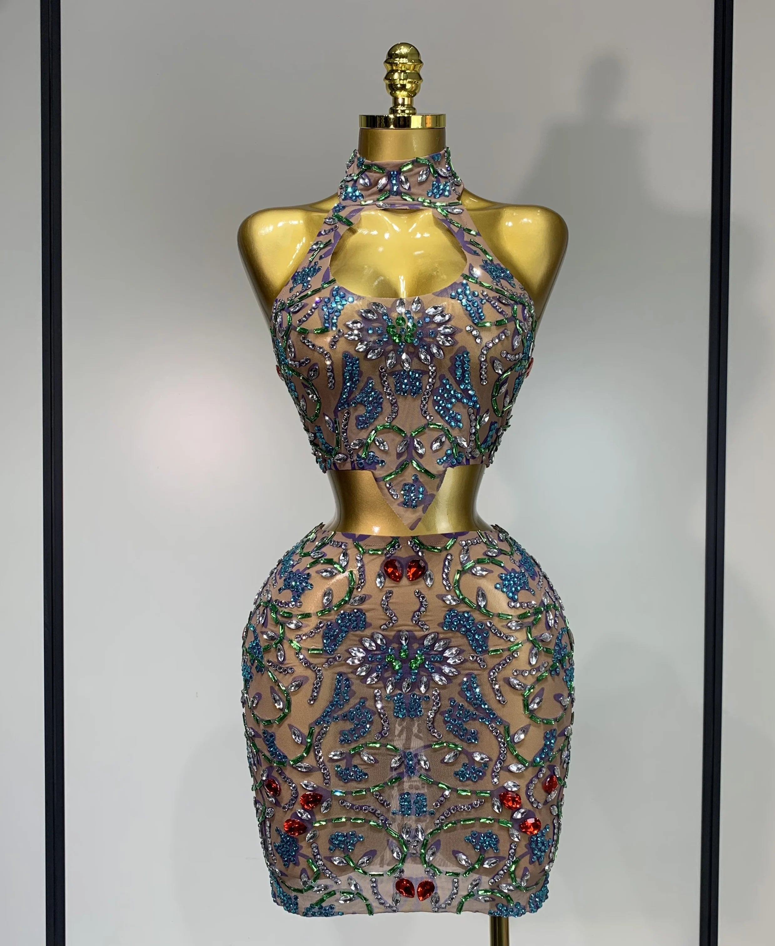 Crystal Garden Halter Two Piece Skirt Set