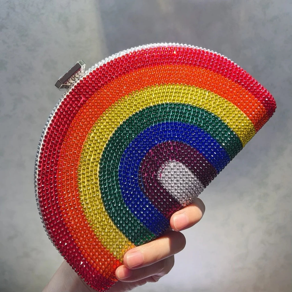 Rainbow Crystal Clutch Shoulder Bag