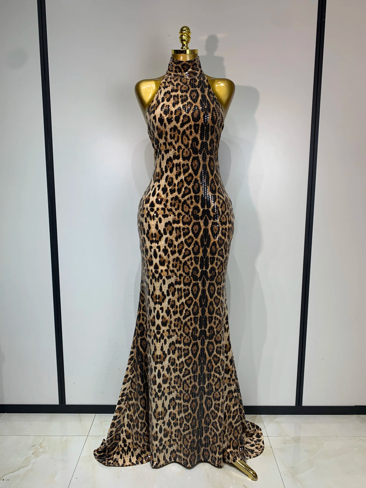 Leopard Sequin Maxi Dress