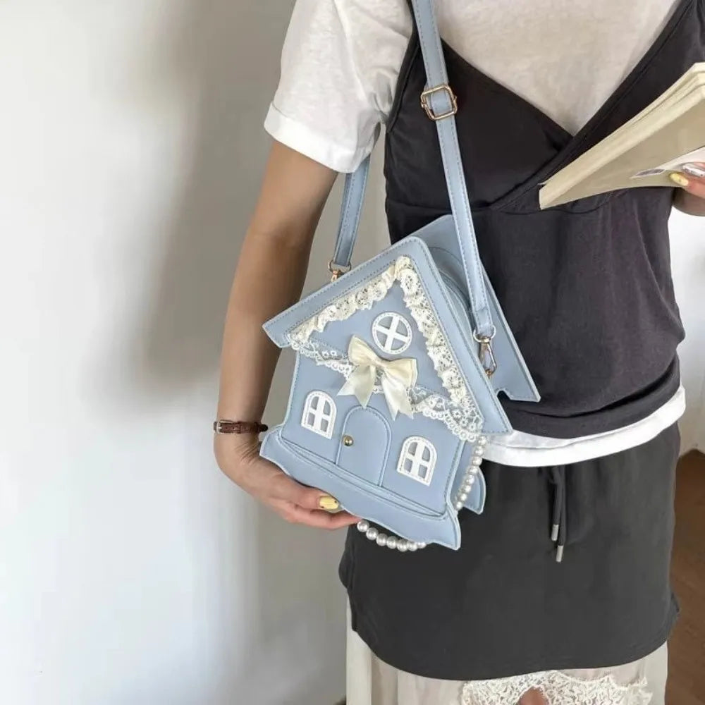 House Shaped Lace Bow Crossbody Purse