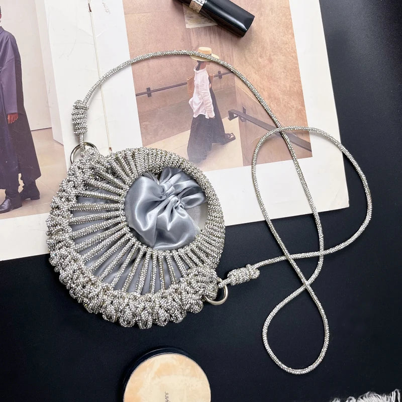 Diamond Rhinestine Silver Round Purse