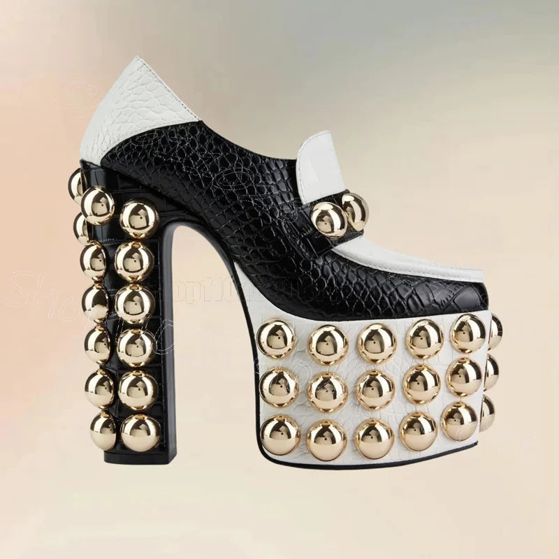Alligator Print Platform Chunky High Heels