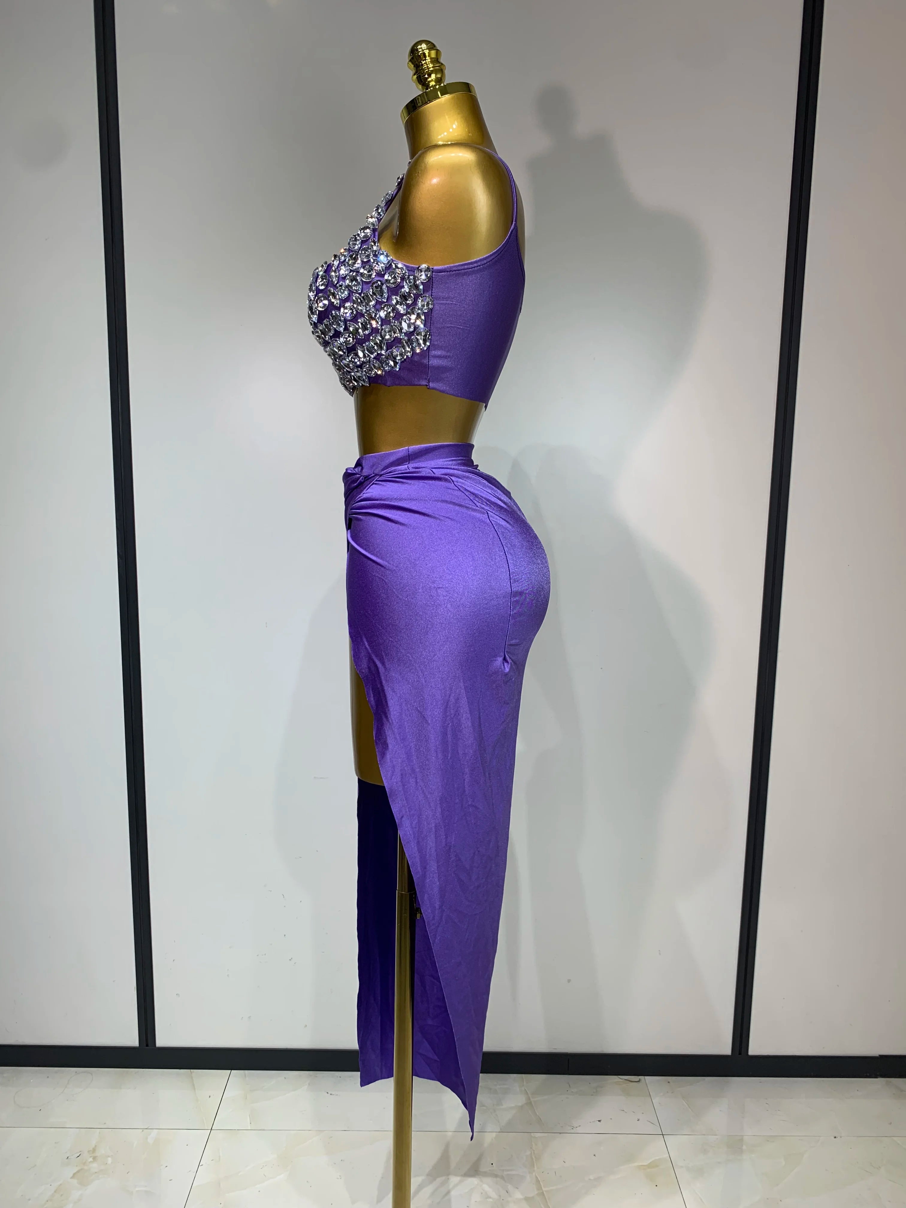 Crystal Diamond Two Piece Skirt Set