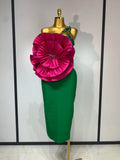 Flower Sparkly Crystal One Shoulder Dress