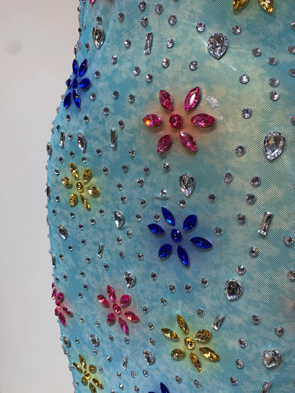 Sparkly Diamonds High Split Mesh Dress