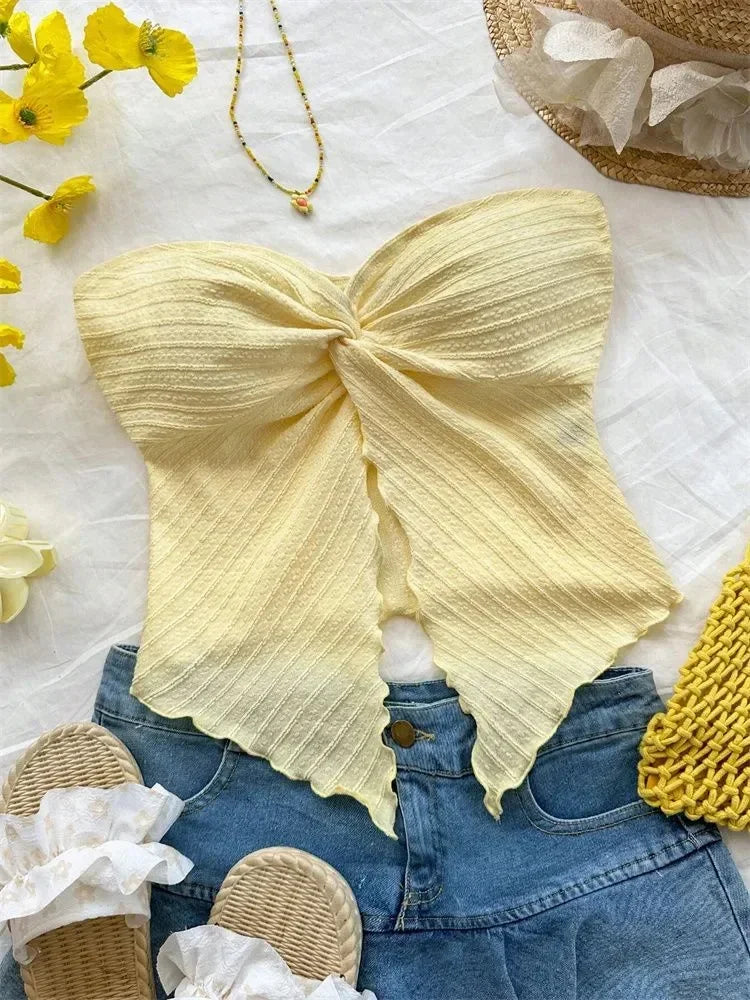 Yellow Twist Knot Cropped Tube Top