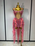 Pink Rhinestone Mesh Dress