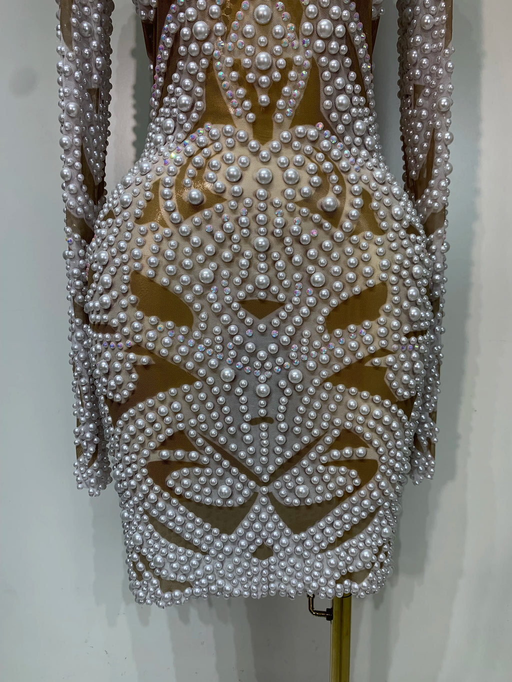 White Rhinestone Pearl Mesh