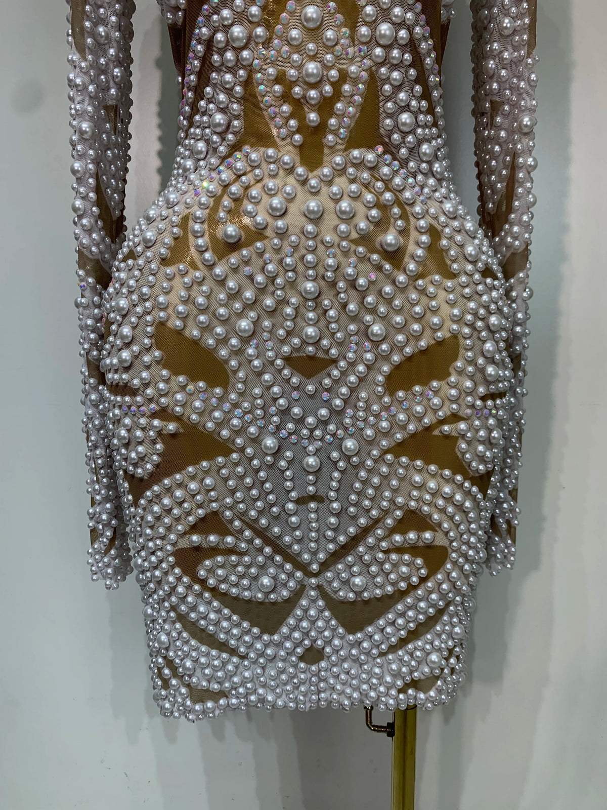 White Rhinestone Pearl Mesh