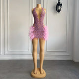 Luxury Crystal Diamond Feather Dress