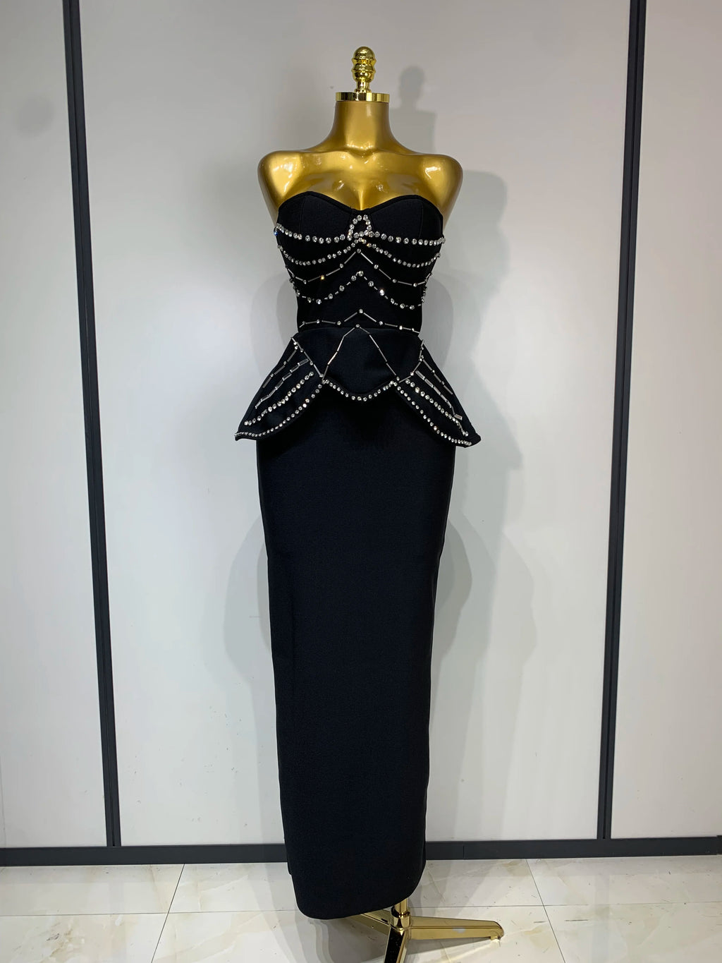 Luxury Rhinestones Black Dress