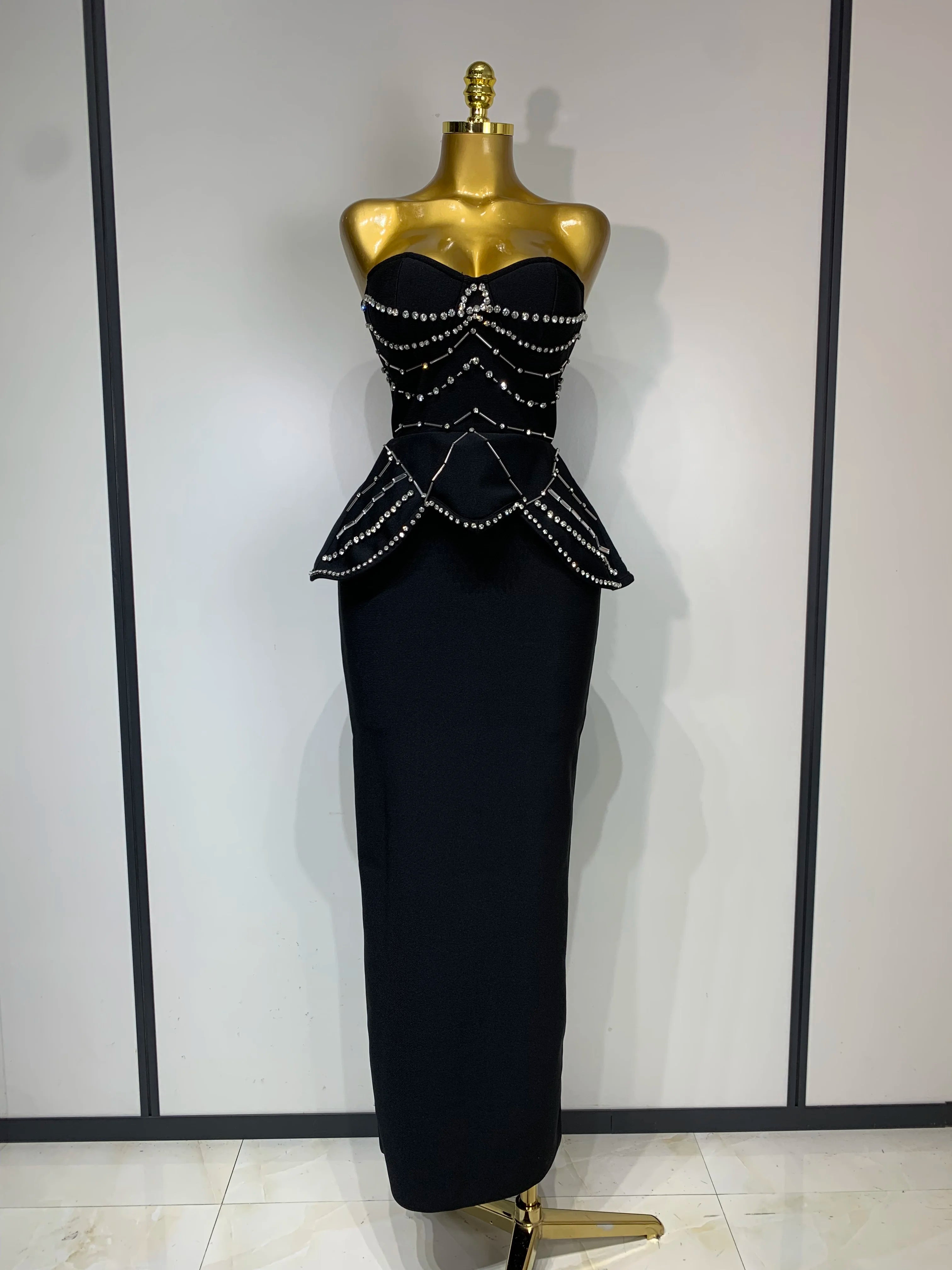 Luxury Rhinestones Black Dress