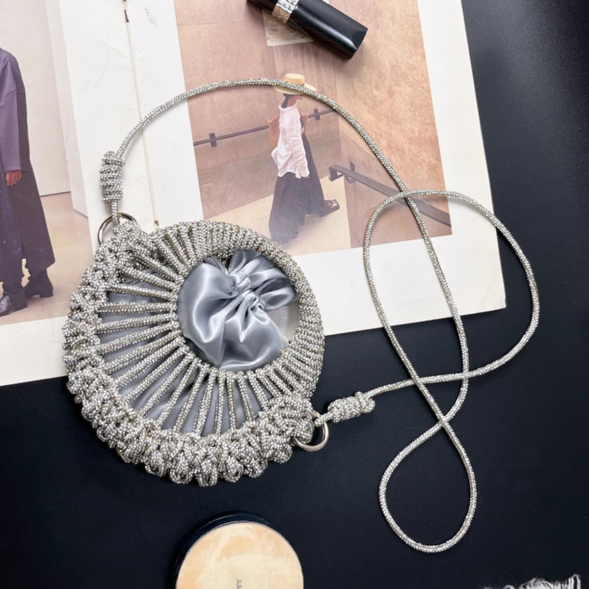 Diamond Rhinestine Silver Round Purse