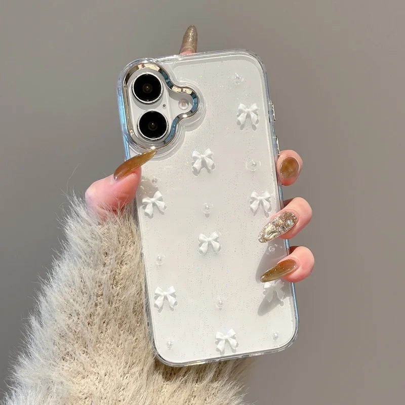 Pink Bow Beads Glitter Clear Phone Case