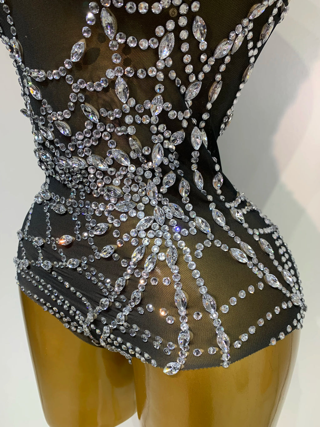 Spider Web Sparkly Diamond Mesh Bodysuit